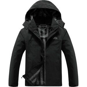 Mens  Black Lightweight Waterproof Hooded Rain Jacket Outdoor Hiking Shell